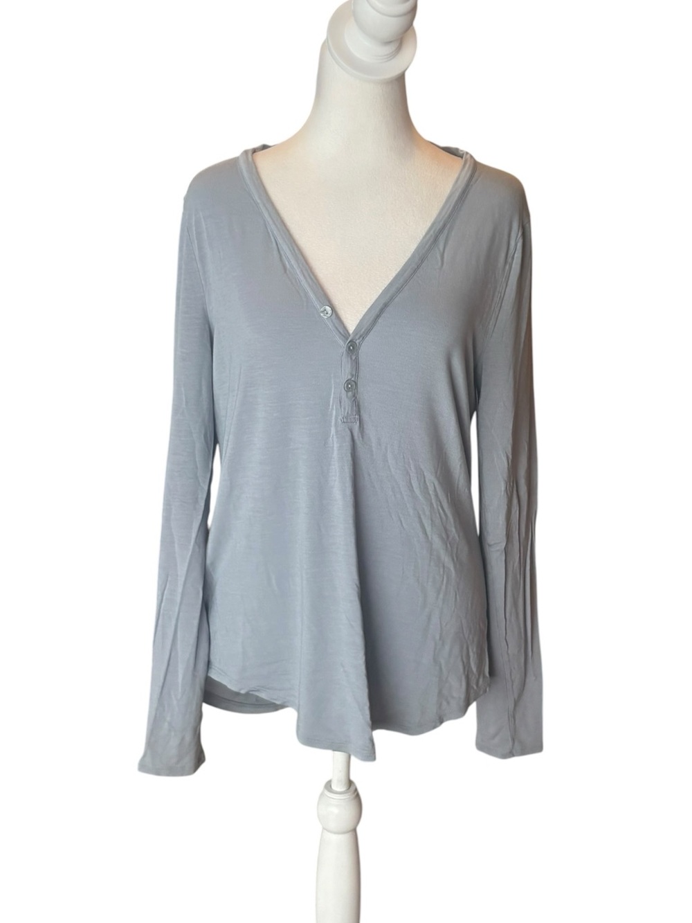 Athleta Nighttime Bliss Sleep Henley Long Sleeve Top Women Medium Blue
